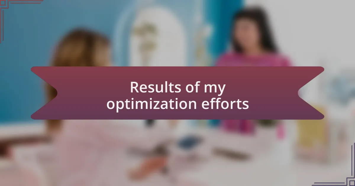 Results of my optimization efforts